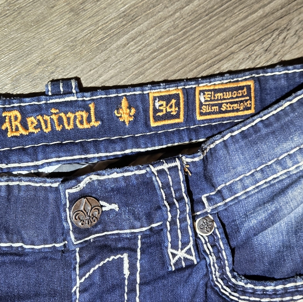 Rock Revival Slim Straight Mens Jeans Size 34 - Picture 6 of 16